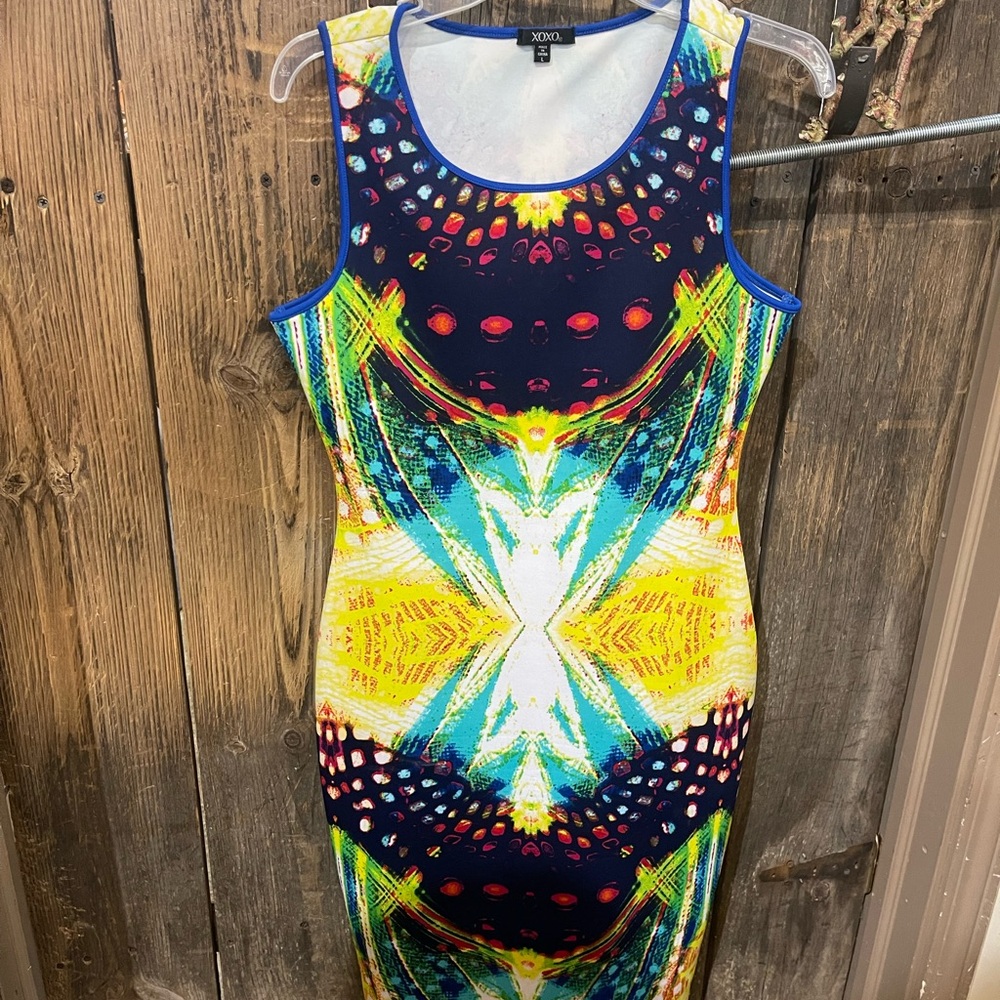XOXO Multicolor Abstract Midi Dress